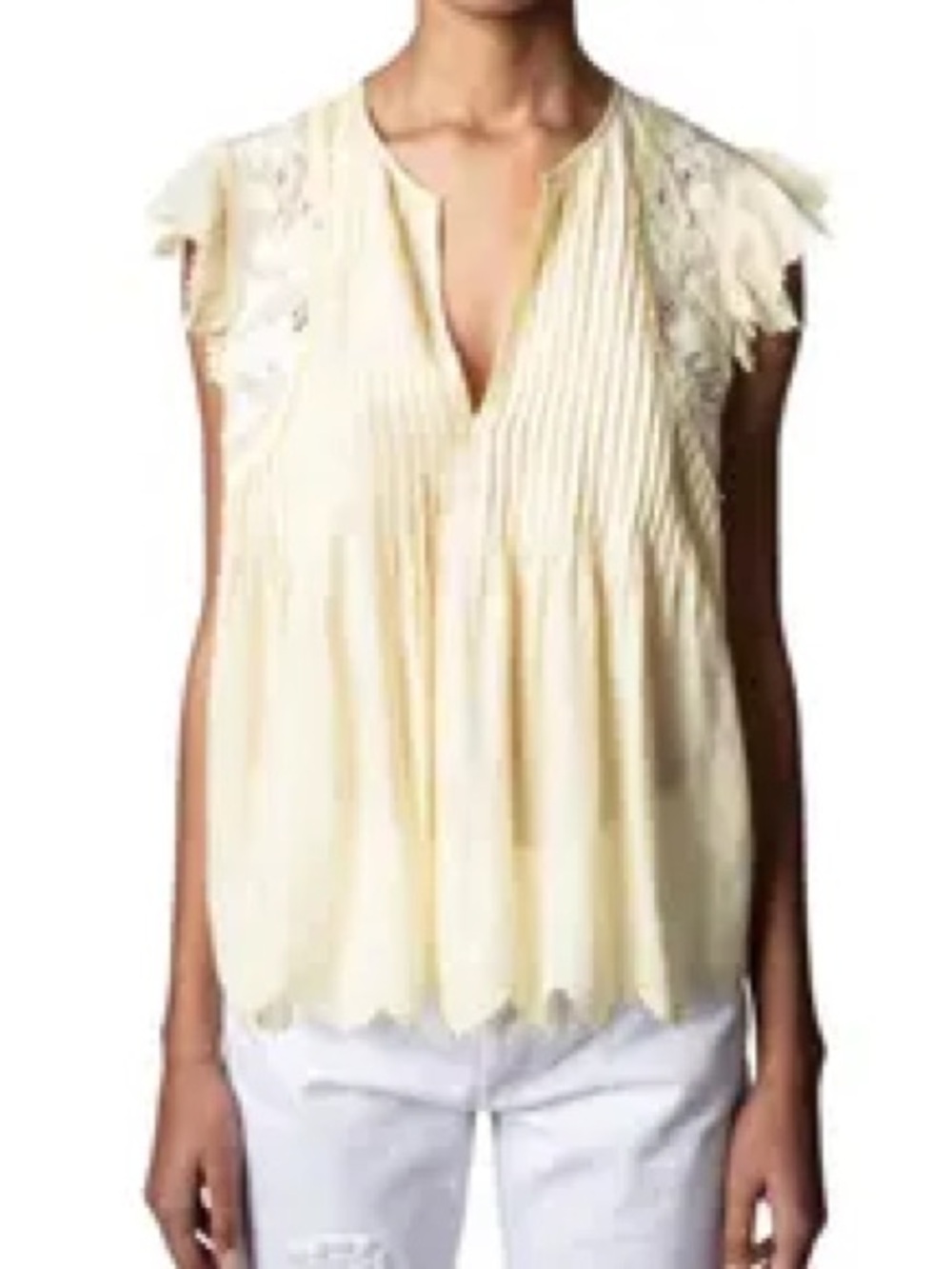 Zadig & Voltaire Pale Yellow Embroidered Ruffle Sleeve Blouse